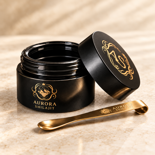 Aurora Shilajit resin 30g in dark glass jar